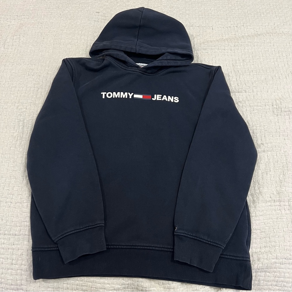 Tommy Jeans Logo Pullover Hoodie Navy Blue Men’s L Classic Fleece